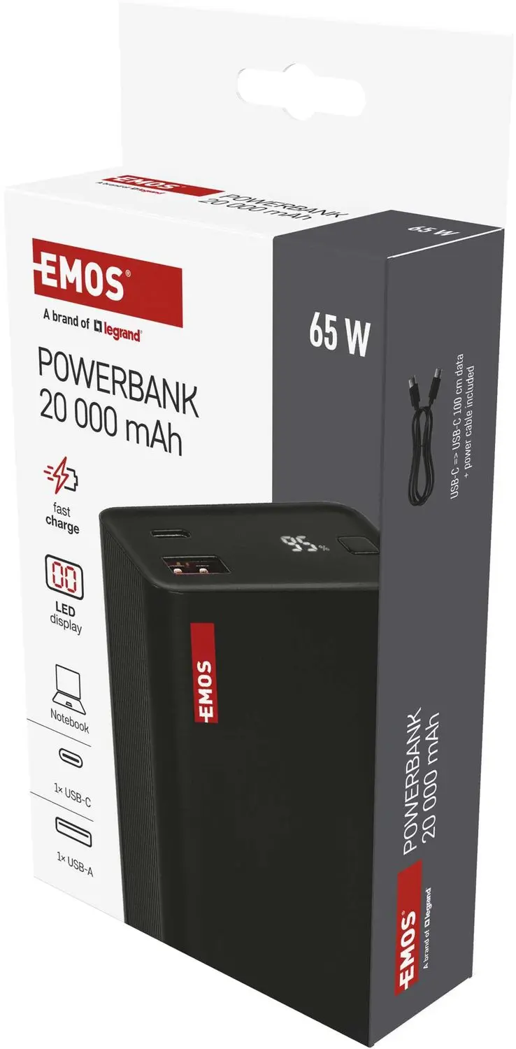 Emos NTBF20 Powerbank 20000mAh - 65W PD - Zwart - afbeelding 4 van 6