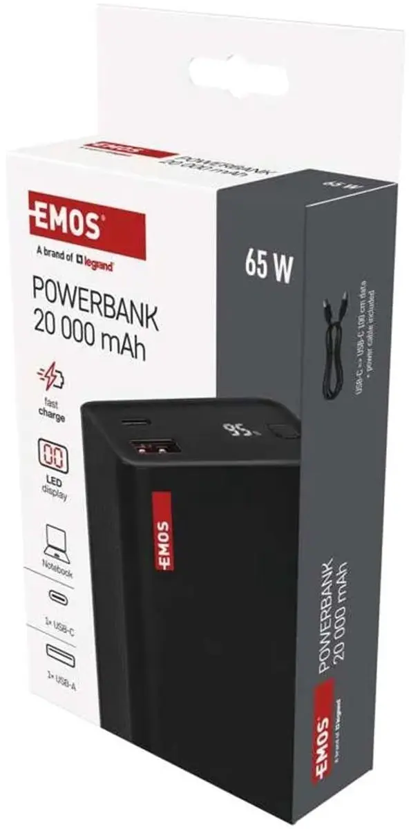 Emos NTBF20 Powerbank 20000mAh - 65W PD - Zwart - afbeelding 2 van 6