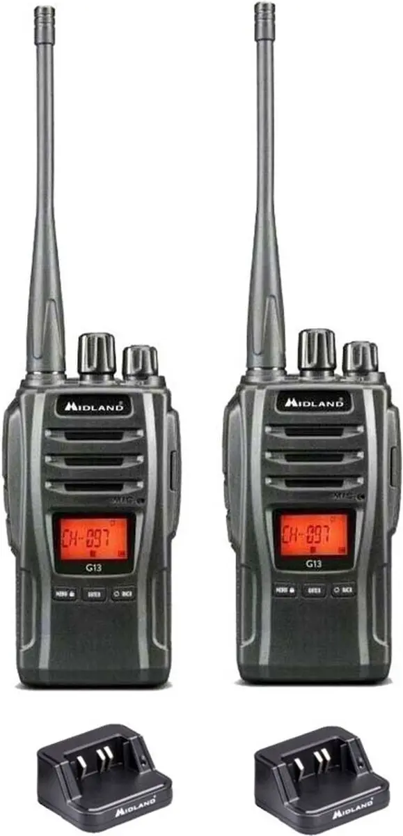 Set van 2 Midland G13 PRO UHF PMR446 / LPD69 robuuste professionele Portofoons