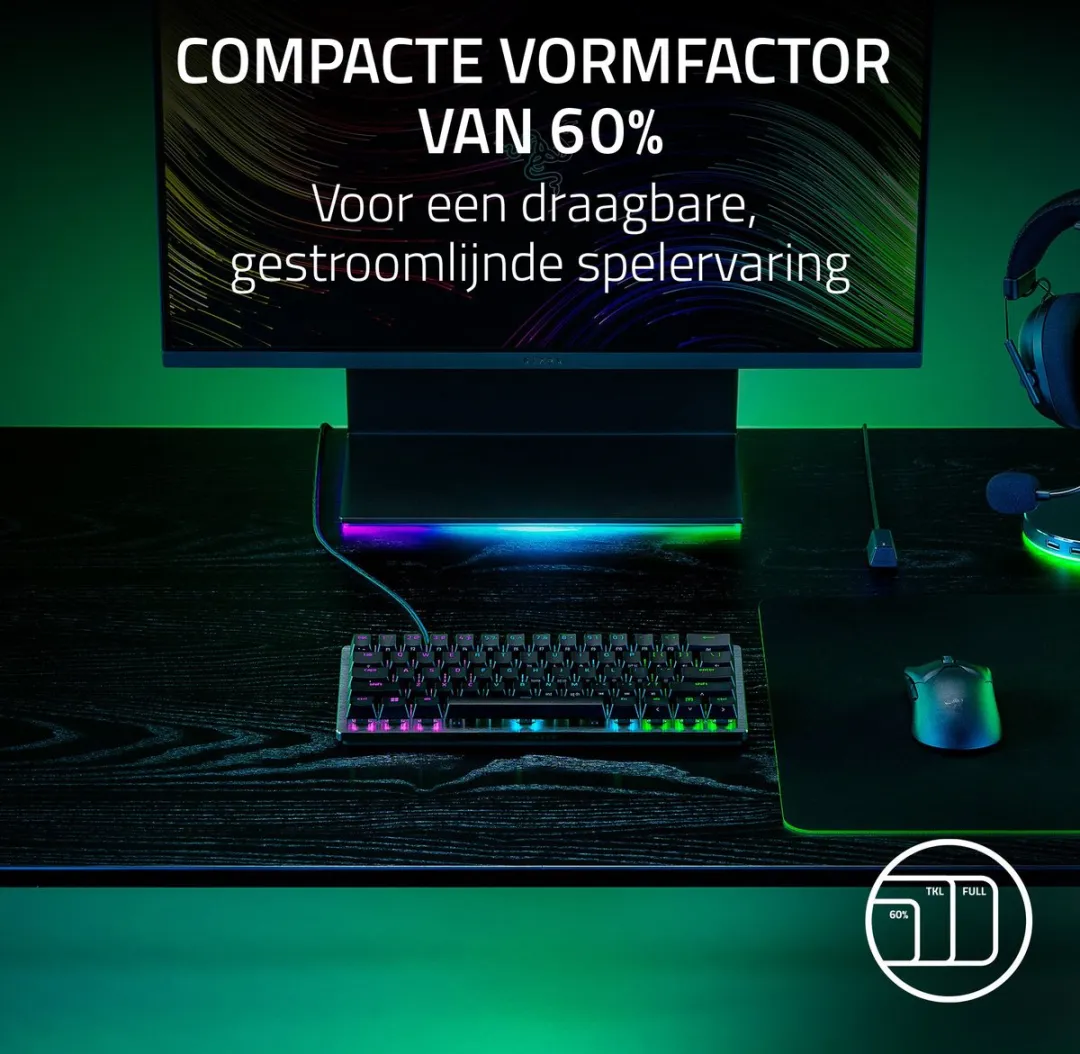Razer Huntsman V3 Pro Mini Gaming Toetsenbord - 60% - Optische Switches - Zwart