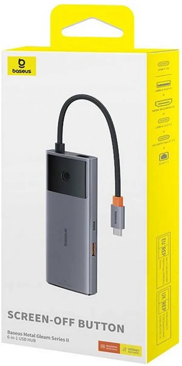 Baseus Metal Gleam Series II USB-Hub 6-in-1 - HDMI/RJ45 - Zwart - afbeelding 6 van 6