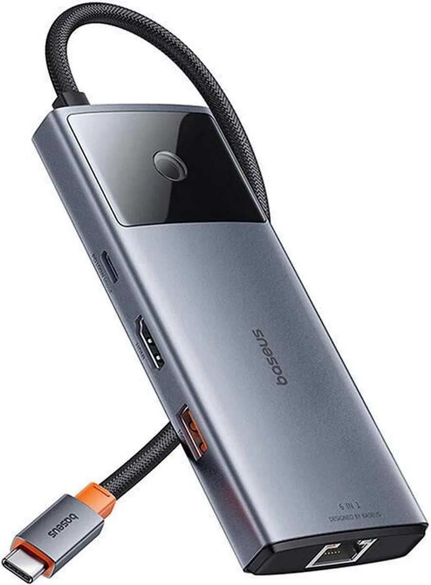 USB-HUB - 6in1 - Baseus Metal Gleam-serie USB-A/USB-C/USB-C PD/HDMI/RJ45 - zwart
