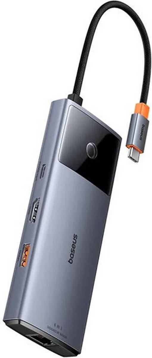 USB-HUB - 6in1 - Baseus Metal Gleam-serie USB-A/USB-C/USB-C PD/HDMI/RJ45 - zwart