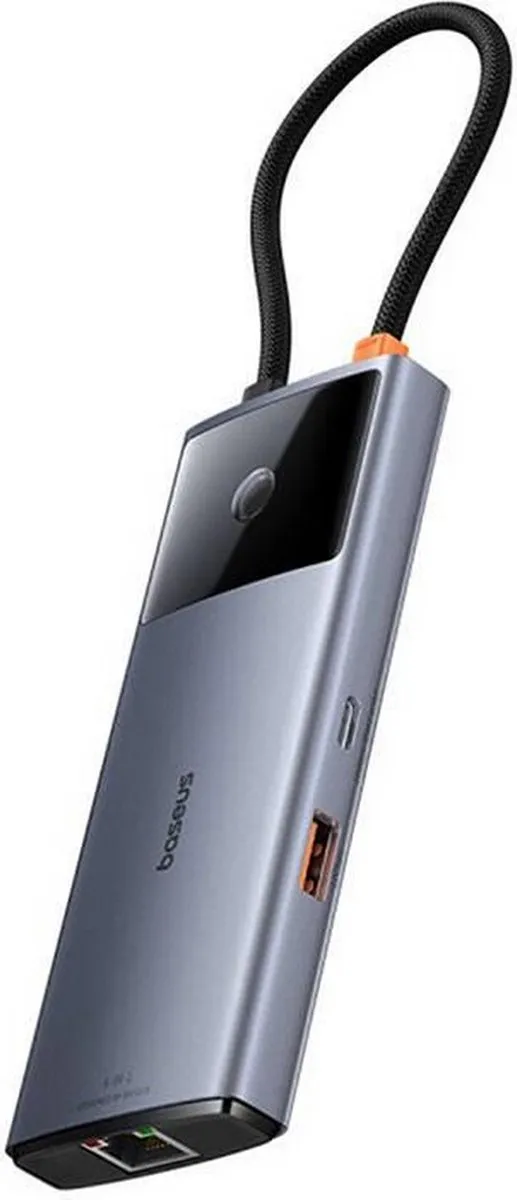 USB-HUB - 6in1 - Baseus Metal Gleam-serie USB-A/USB-C/USB-C PD/HDMI/RJ45 - zwart