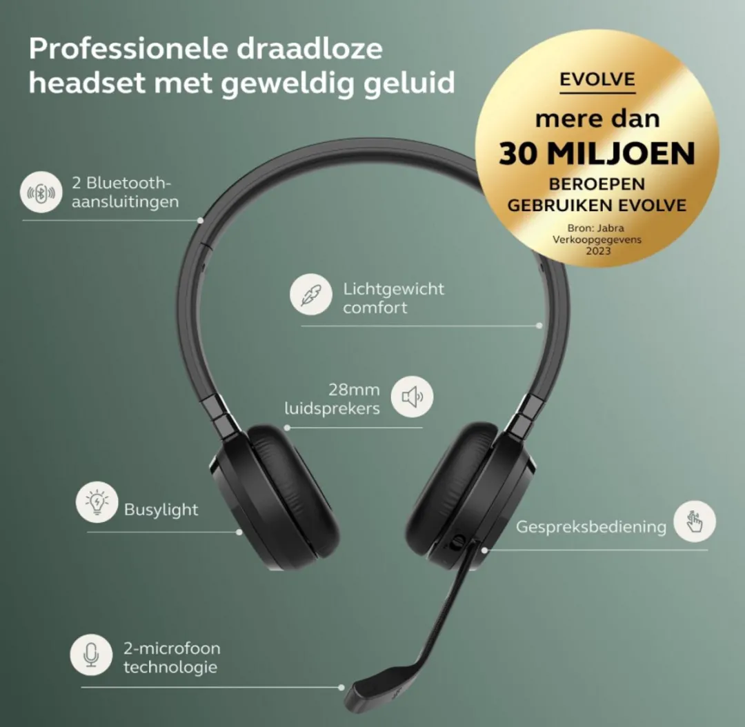 Jabra Evolve 65 TE Headset 6699-839-409 - Bluetooth & USB - Ruisonderdrukking - Zwart