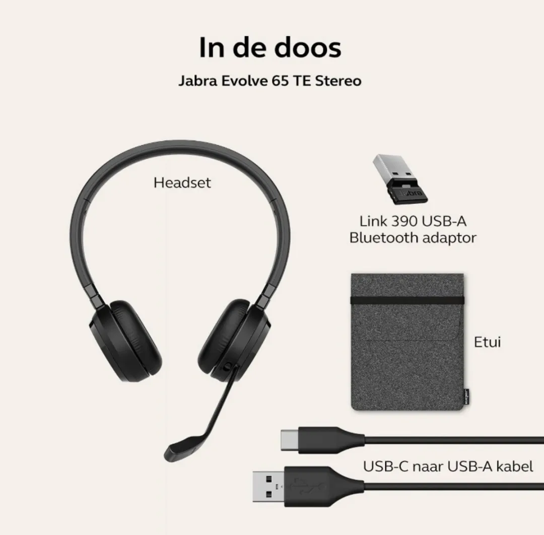Jabra Evolve 65 TE Headset 6699-839-409 - Bluetooth & USB - Ruisonderdrukking - Zwart
