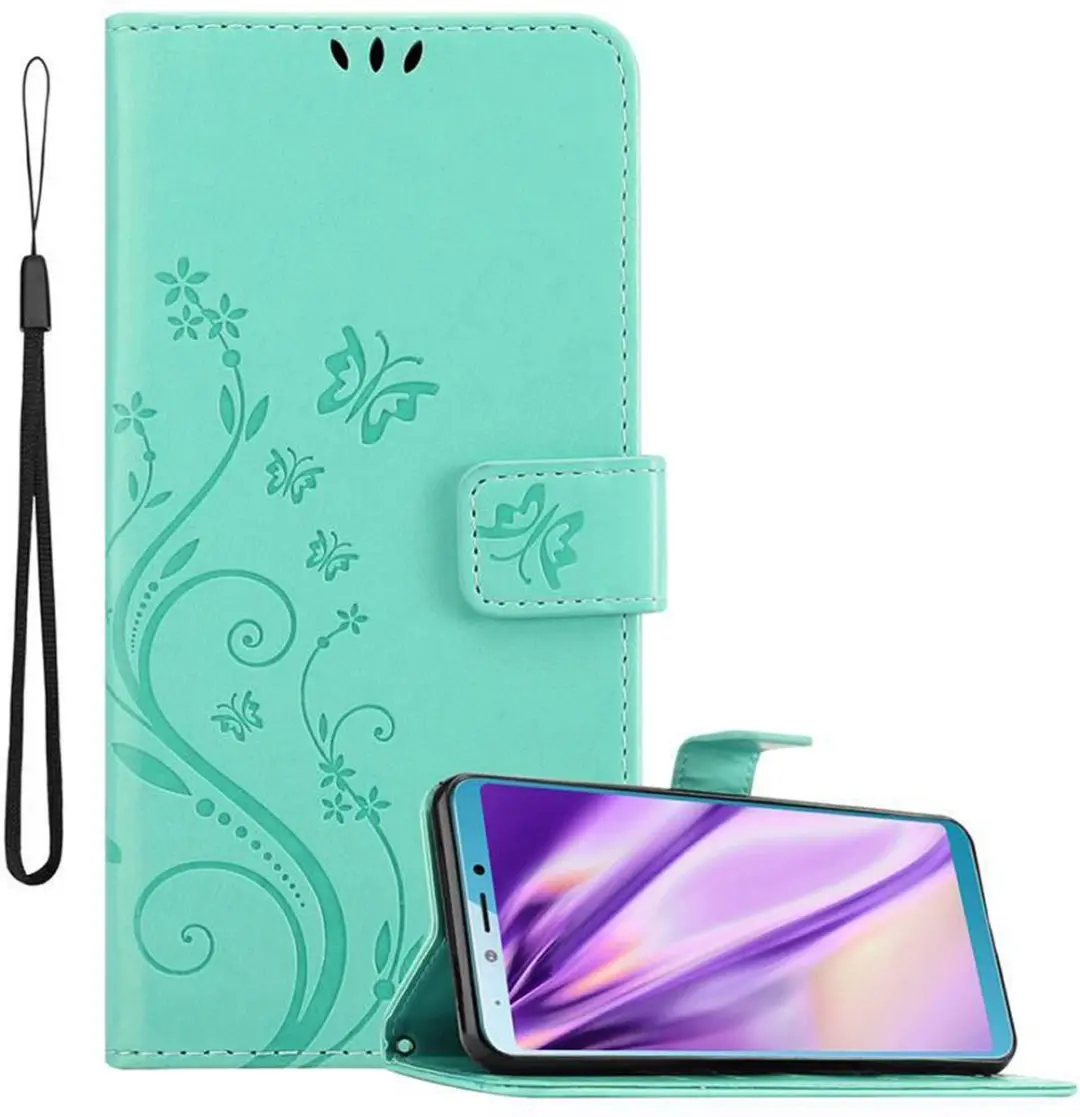 Cadorabo Hoesje geschikt voor Samsung Galaxy A6s in BLOEMEN TURKOOIS