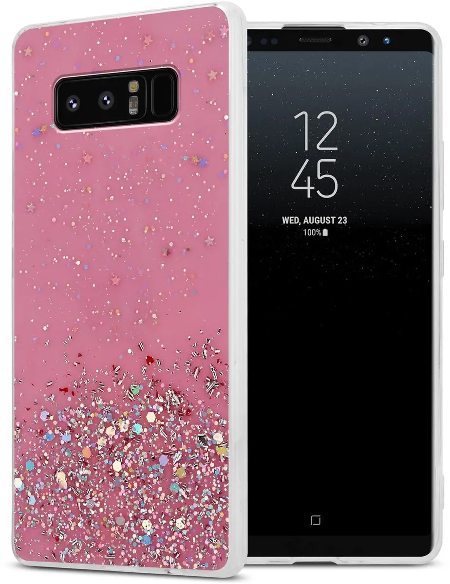 Cadorabo Hoesje geschikt voor Samsung Galaxy NOTE 8 in Roze met Glitter