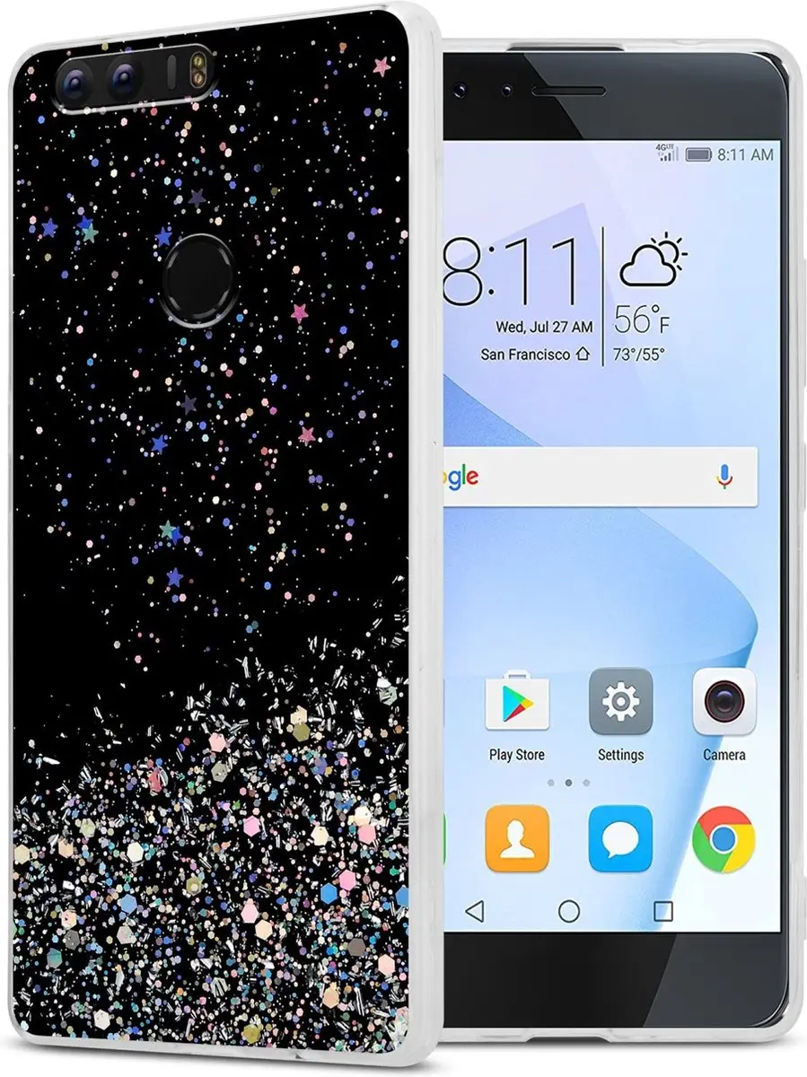 Cadorabo Hoesje geschikt voor Honor 8 / 8 PREMIUM in Zwart met Glitter
