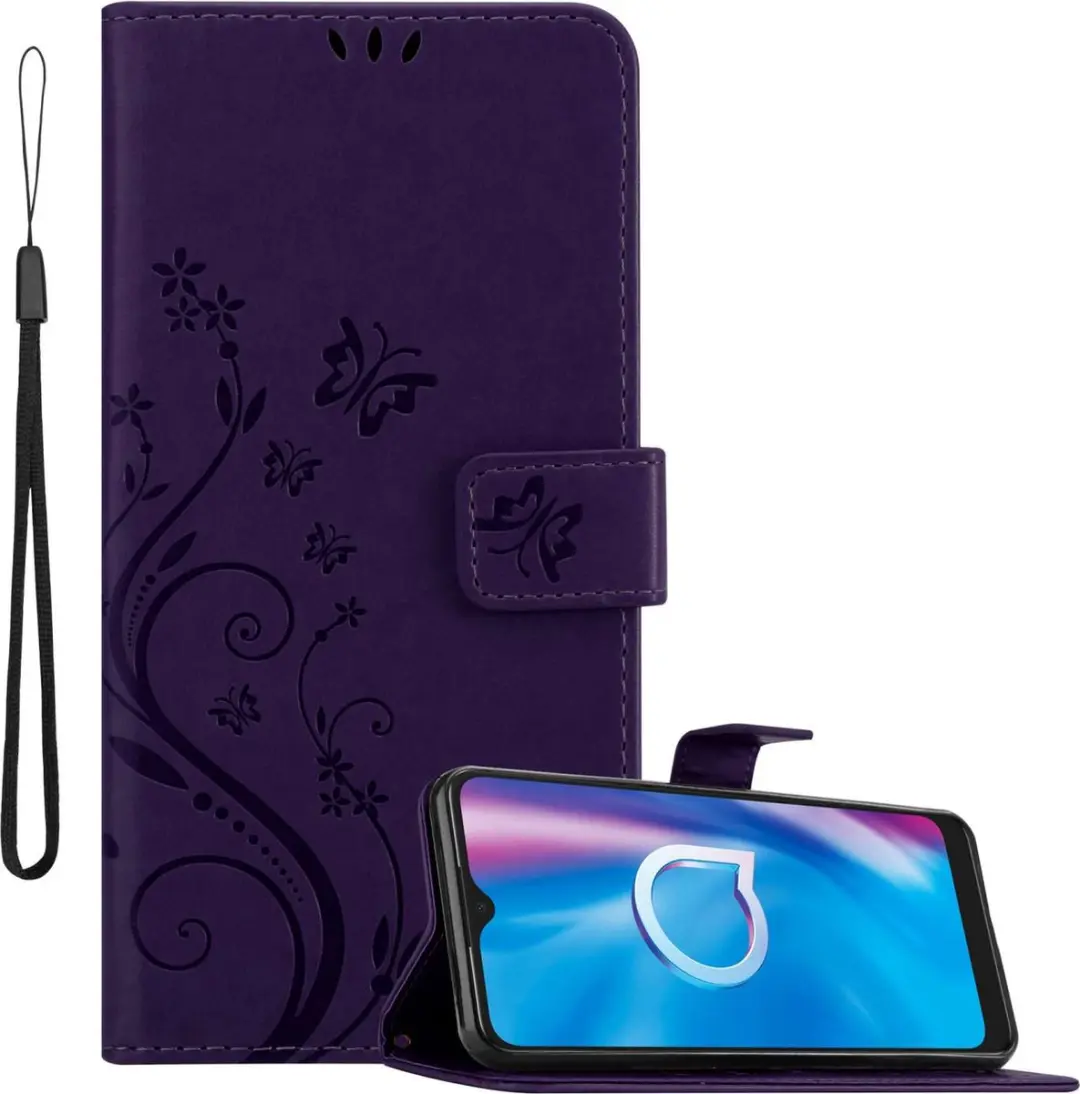 Cadorabo Hoesje geschikt voor Alcatel 1S 2020 in BLOEMEN DONKER PAARS