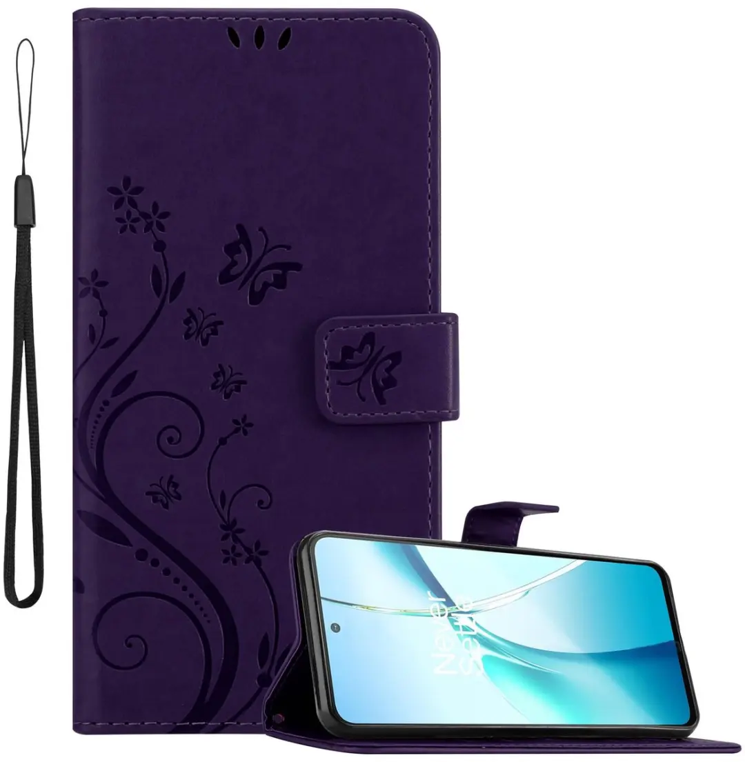Cadorabo Hoesje geschikt voor OnePlus Nord CE4 Lite in BLOEMEN DONKER PAARS