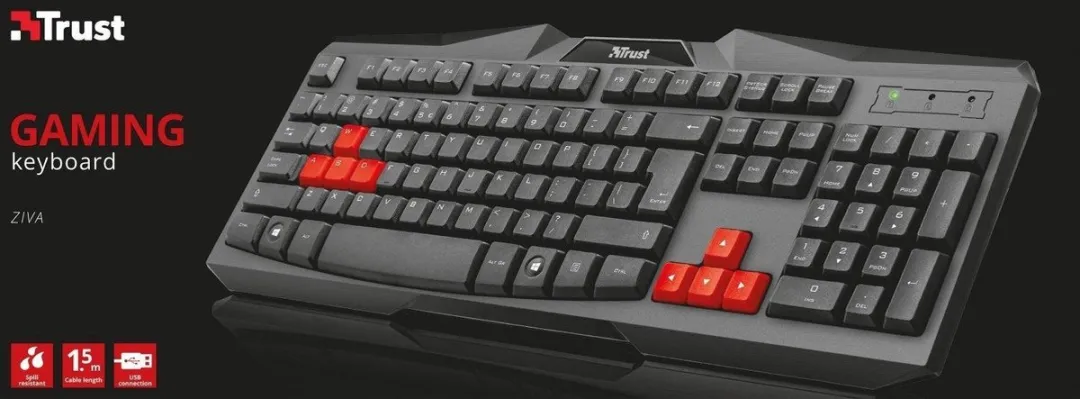 Trust Ziva IT Gaming Toetsenbord Zwart-Rood - 21957