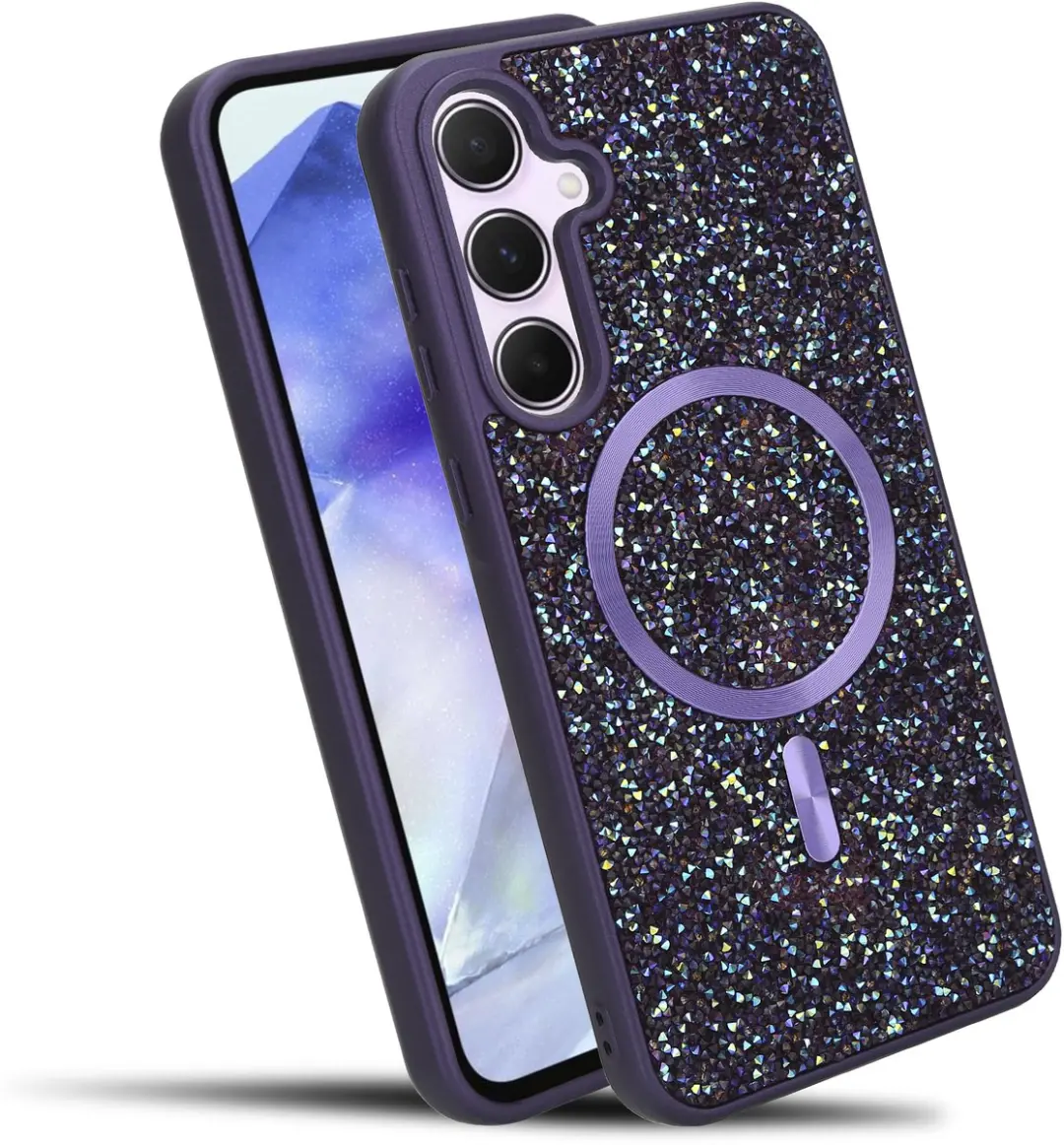 Hoesje geschikt voor Samsung Galaxy A55 5G in Paars Diamant Glitter Stijl