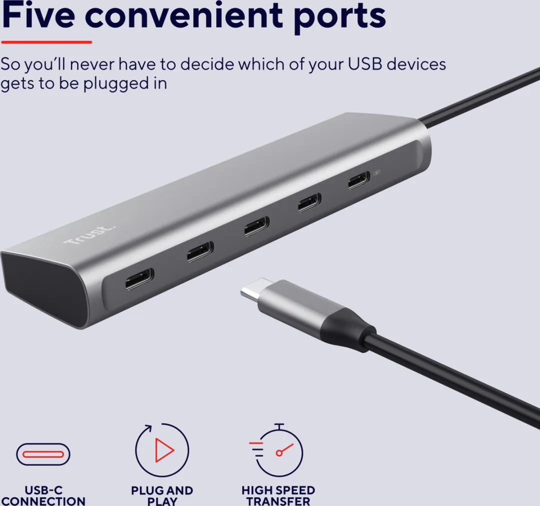 Trust 25136 USB C Hub 5 Poorten - Aluminium