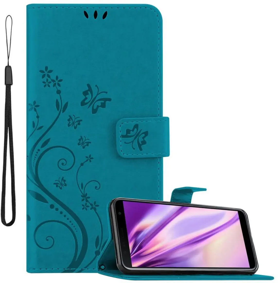 Cadorabo Hoesje geschikt voor Samsung Galaxy J6 PLUS in BLOEMEN BLAUW