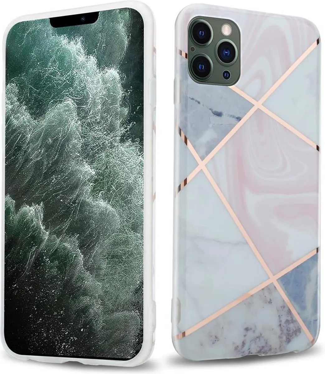 Cadorabo Hoesje geschikt voor Apple iPhone 12 PRO MAX in Roze Wit Goud Marmer No