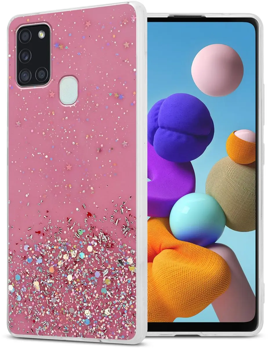 Cadorabo Hoesje geschikt voor Samsung Galaxy A21s in Roze met Glitter