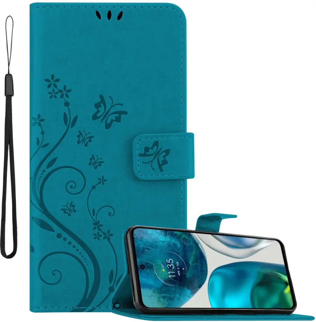 Cadorabo Hoesje geschikt voor Motorola MOTO G52 4G / G82 5G in BLOEMEN BLAUW