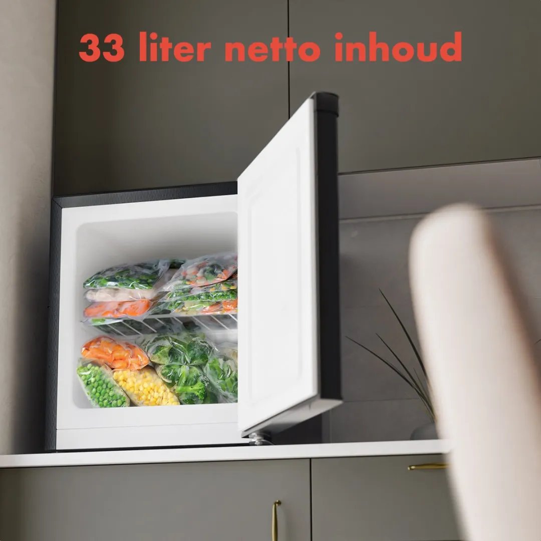 KitchenBrothers Mini Vriezer - 33L - Kleine Diepvrieskast - Vrijstaand - Compact - Zwart