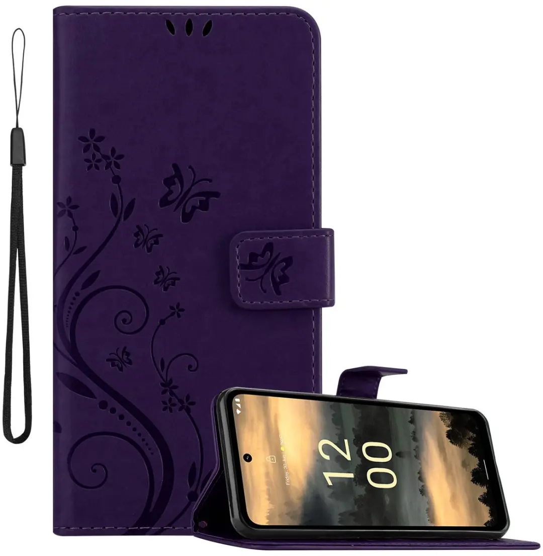 Cadorabo Hoesje geschikt voor Nokia XR21 in BLOEMEN DONKER PAARS