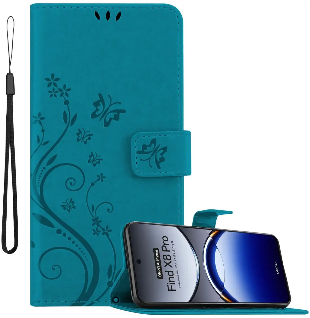 Cadorabo Hoesje geschikt voor Oppo Find X8 Pro in BLOEMEN BLAUW