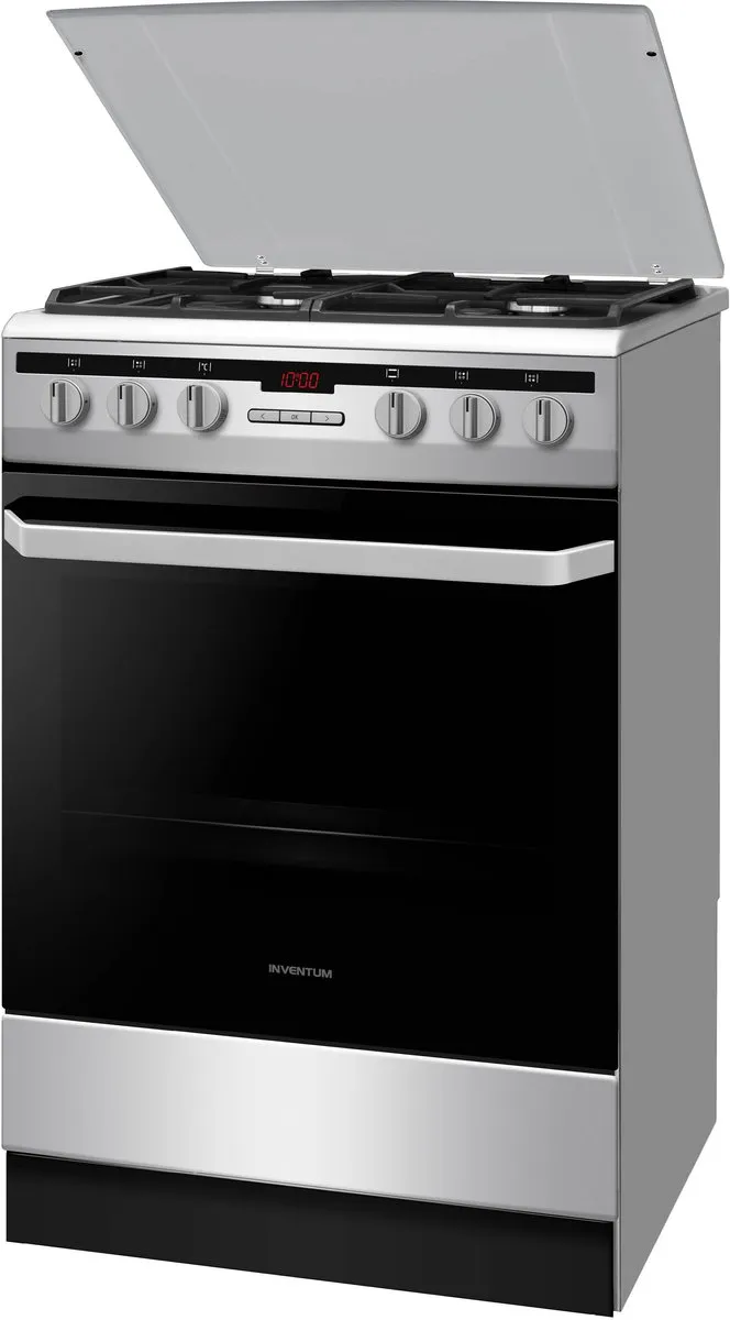 Inventum VFG6034WGRVS Vrijstaand Gasfornuis 60cm - 65L Zilver/Zwart