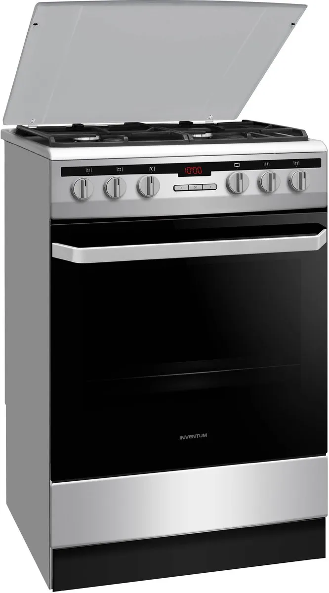Inventum VFG6034WGRVS Vrijstaand Gasfornuis 60cm - 65L Zilver/Zwart