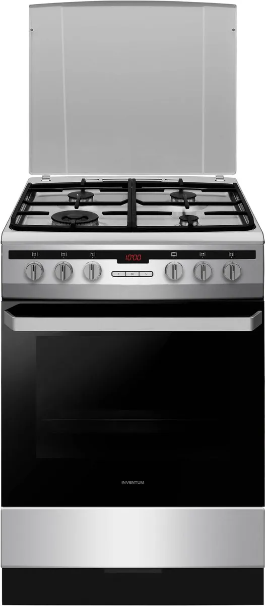 Inventum VFG6034WGRVS Vrijstaand Gasfornuis 60cm - 65L Zilver/Zwart