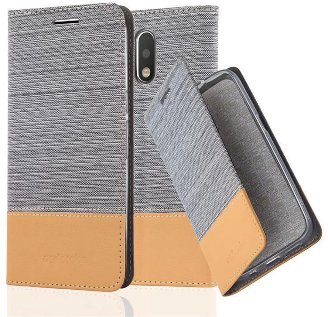 Cadorabo Hoesje geschikt voor Motorola MOTO G4 / G4 PLUS in LICHTGRIJS BRUIN - Beschermhoes met magnetische sluiting, standfunctie en kaartvakje Book Case Cover Etui