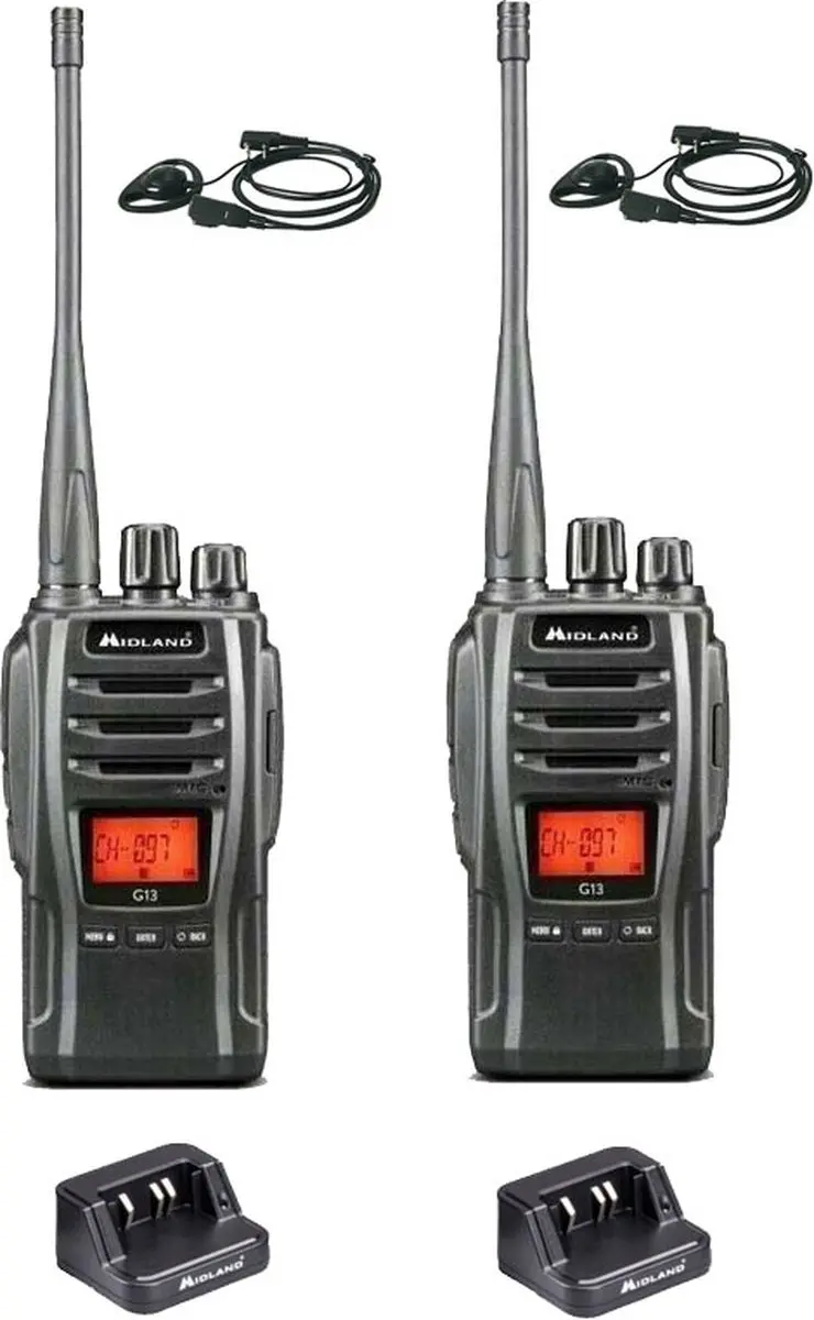 Set van 2 Midland G13 PRO UHF PMR446 / LPD69 robuuste professionele Portofoons m