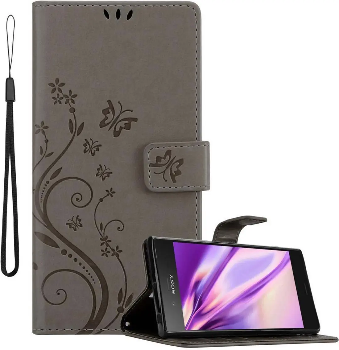 Cadorabo Hoesje geschikt voor Sony Xperia XZ1 in BLOEMEN GRIJS