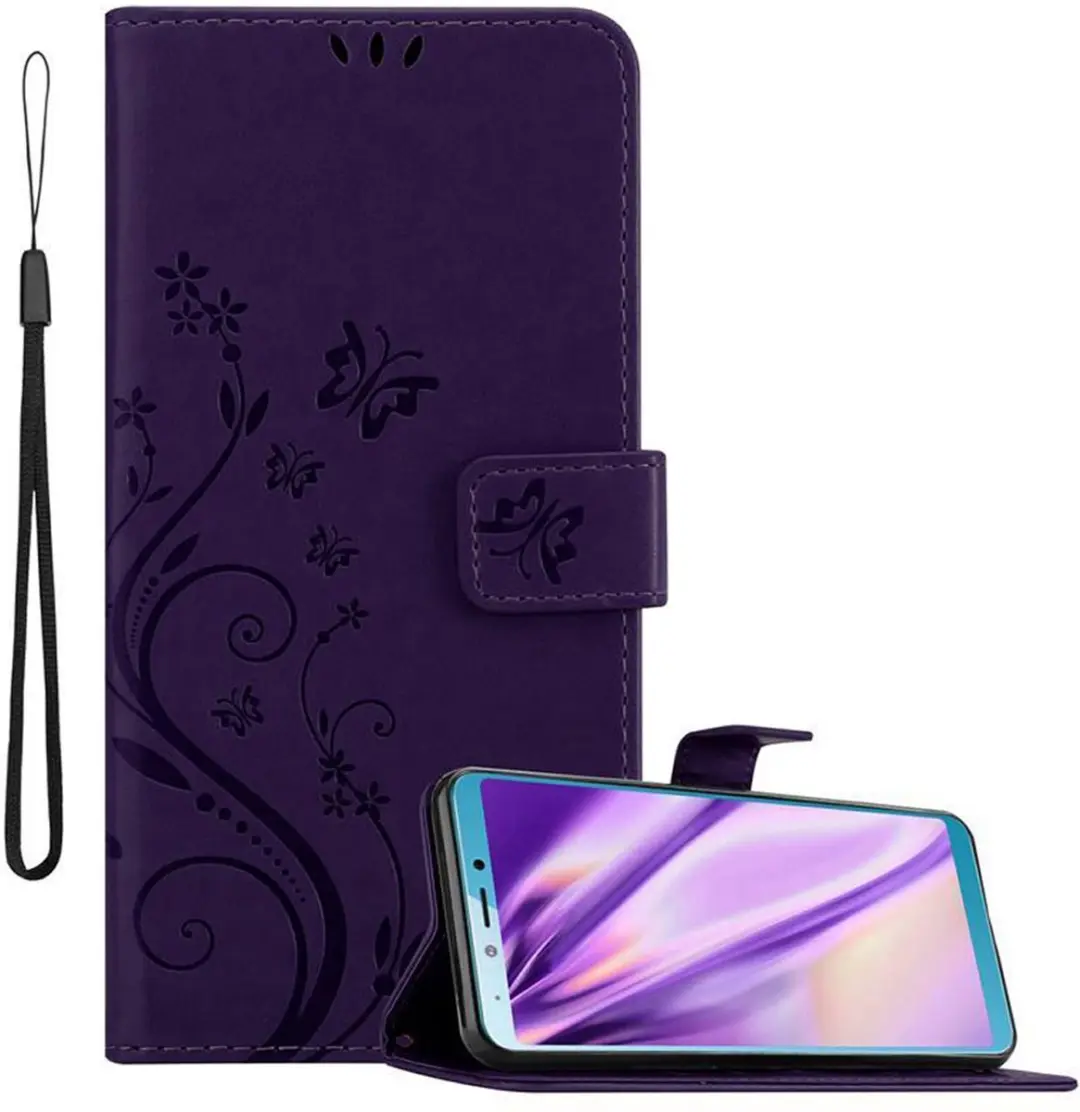 Cadorabo Hoesje geschikt voor Samsung Galaxy A6s in BLOEMEN DONKER PAARS