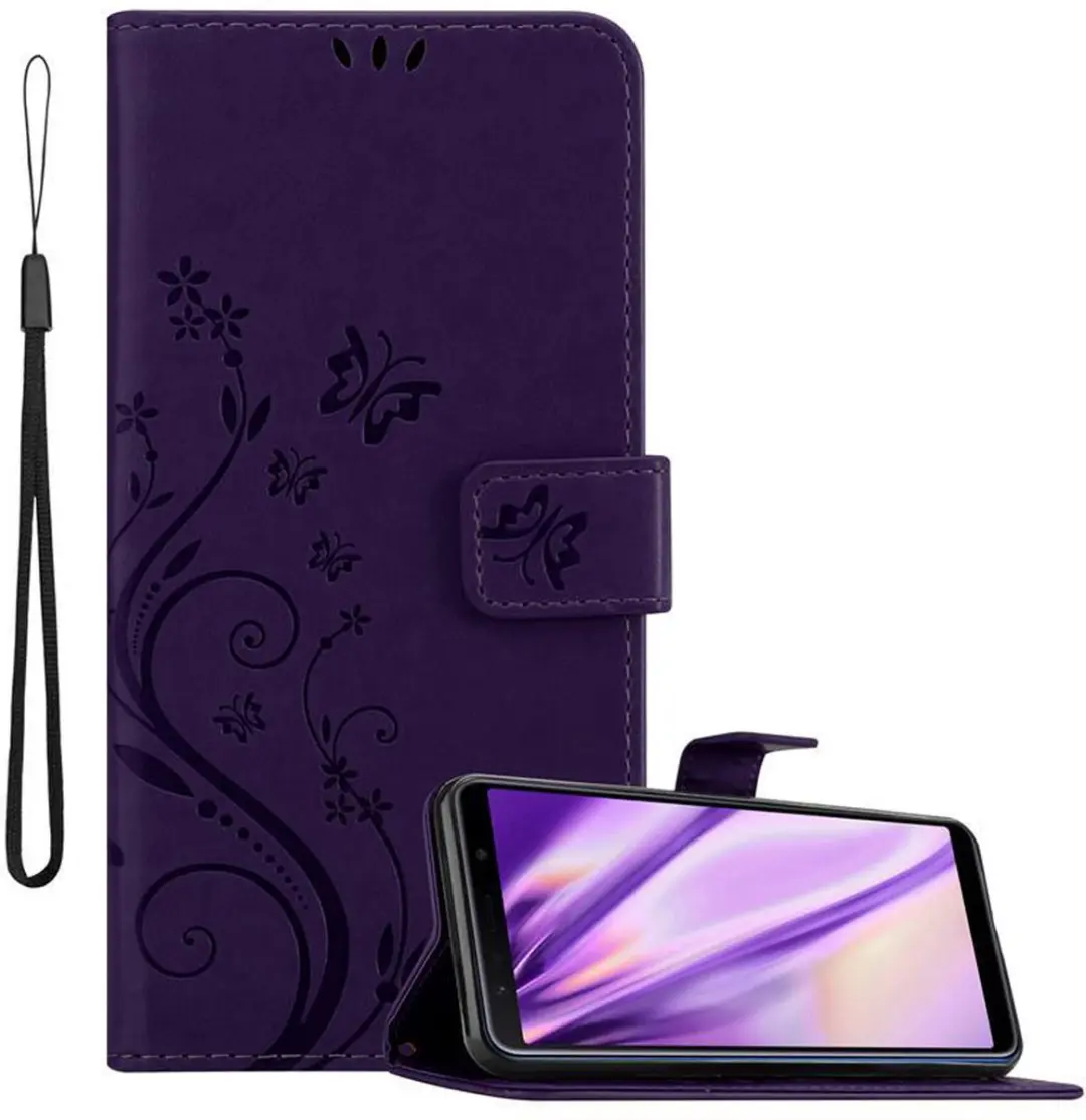 Cadorabo Hoesje geschikt voor Samsung Galaxy A7 2018 in BLOEMEN DONKER PAARS