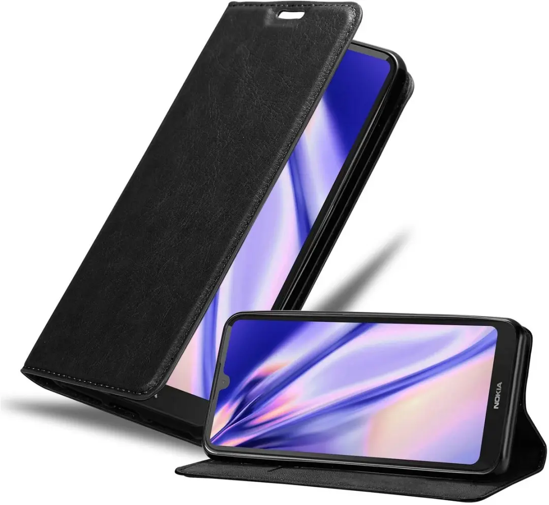 Cadorabo Hoesje geschikt voor Nokia 1.3 in ZWARTE NACHT - Beschermhoes met magnetische sluiting, standfunctie en kaartvakje Book Case Cover Etui