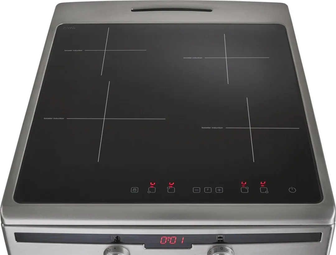 Inventum VFI5042RVS - Vrijstaand inductie fornuis - Elektrische oven - 4 kookzones - 50 cm - 65 liter - RVS/Zwart