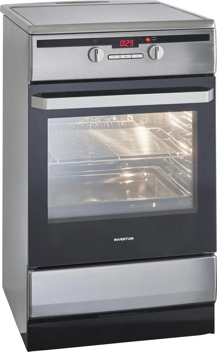 Inventum VFI5042RVS - Vrijstaand inductie fornuis - Elektrische oven - 4 kookzones - 50 cm - 65 liter - RVS/Zwart