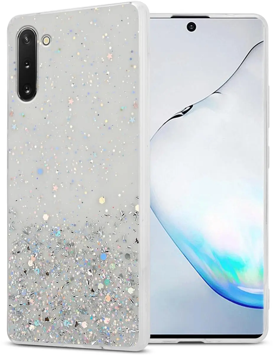 Cadorabo Hoesje geschikt voor Samsung Galaxy NOTE 10 in Transparant met Glitter
