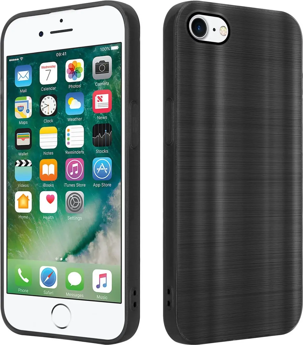 Cadorabo Hoesje geschikt voor Apple iPhone 7 / 7S / 8 / SE 2020 in Brushed Zwart