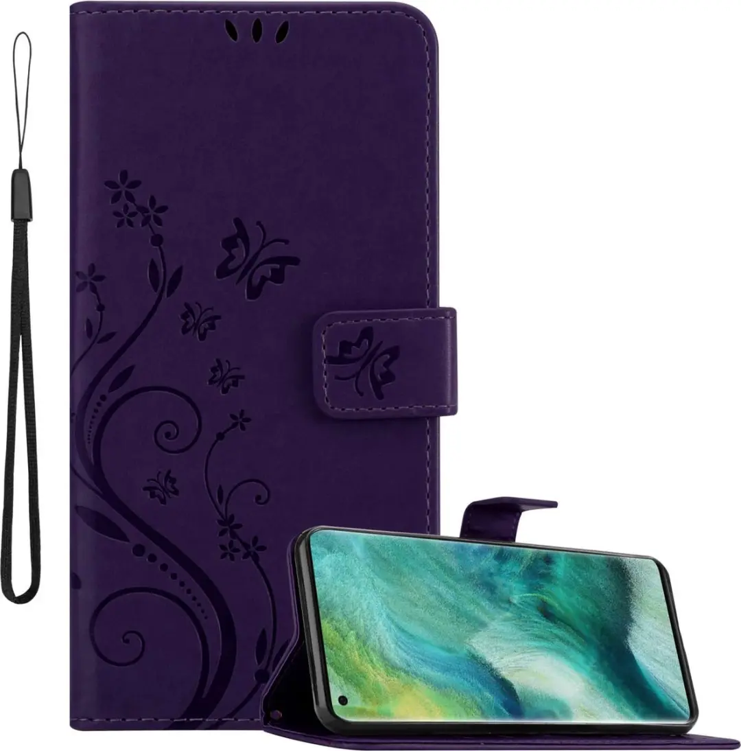 Cadorabo Hoesje geschikt voor Oppo FIND X2 in BLOEMEN DONKER PAARS