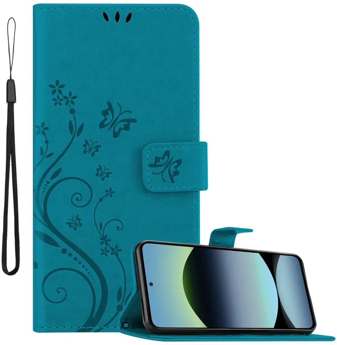 Cadorabo Hoesje geschikt voor Xiaomi RedMi Note 14 4G in BLOEMEN BLAUW