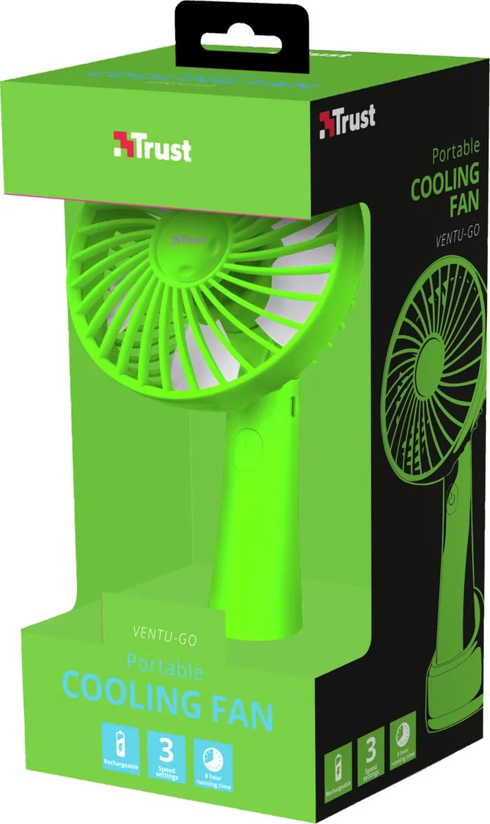Trust Ventu-Go Groen Mini Ventilator - 3 Snelheden - Oplaadbaar