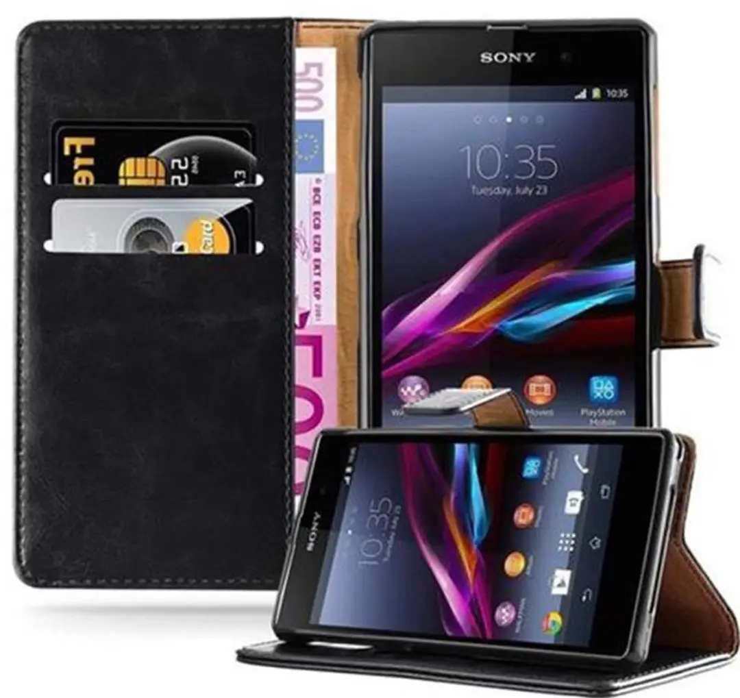 Cadorabo Hoesje geschikt voor Sony Xperia Z1 in ZWART GRAFIET