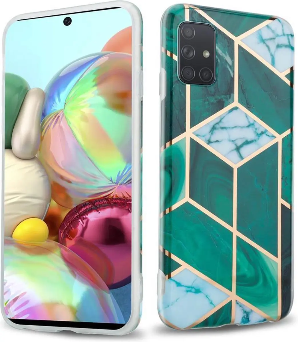 Cadorabo Hoesje geschikt voor Samsung Galaxy A71 5G in Donkergroen Wit Goud Marm