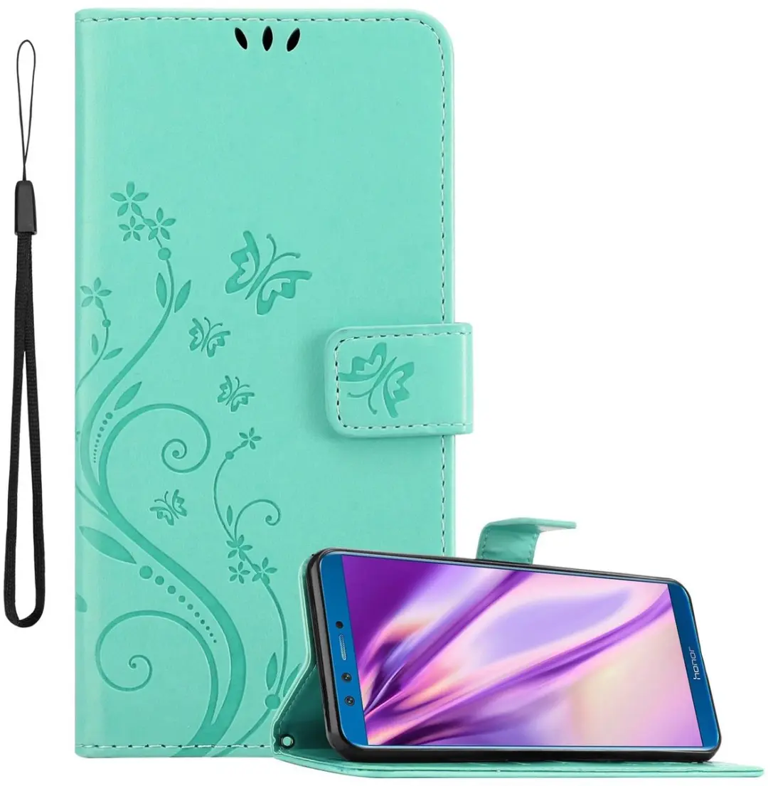 Cadorabo Hoesje geschikt voor Honor 9 LITE in BLOEMEN TURKOOIS