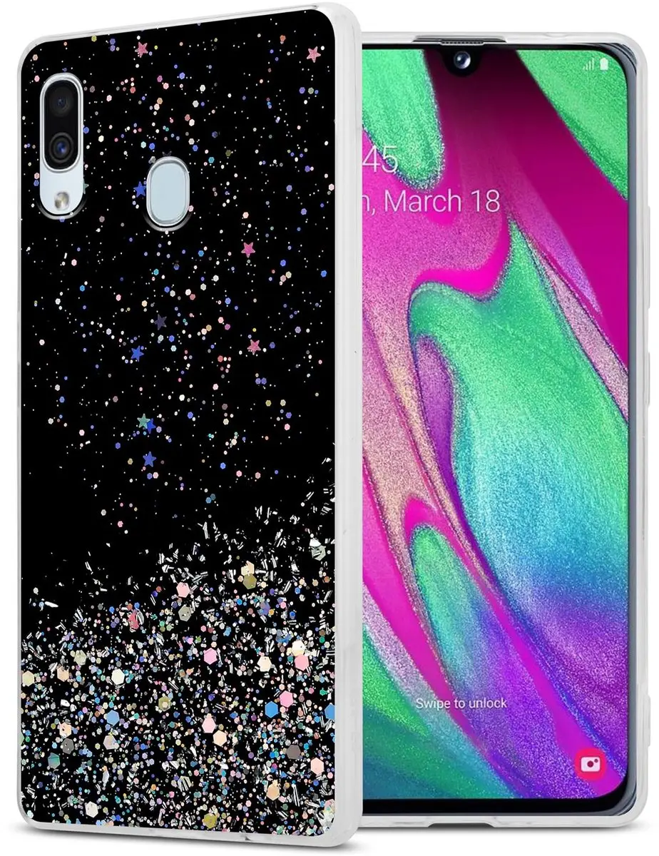 Cadorabo Hoesje geschikt voor Samsung Galaxy A40 in Zwart met Glitter