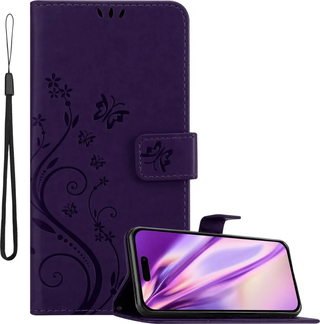 Cadorabo Hoesje geschikt voor Apple iPhone 14 PRO MAX in BLOEMEN DONKER PAARS