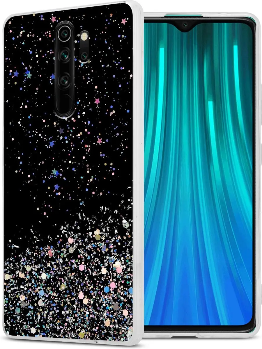 Cadorabo Hoesje geschikt voor Xiaomi RedMi NOTE 8 PRO in Zwart met Glitter