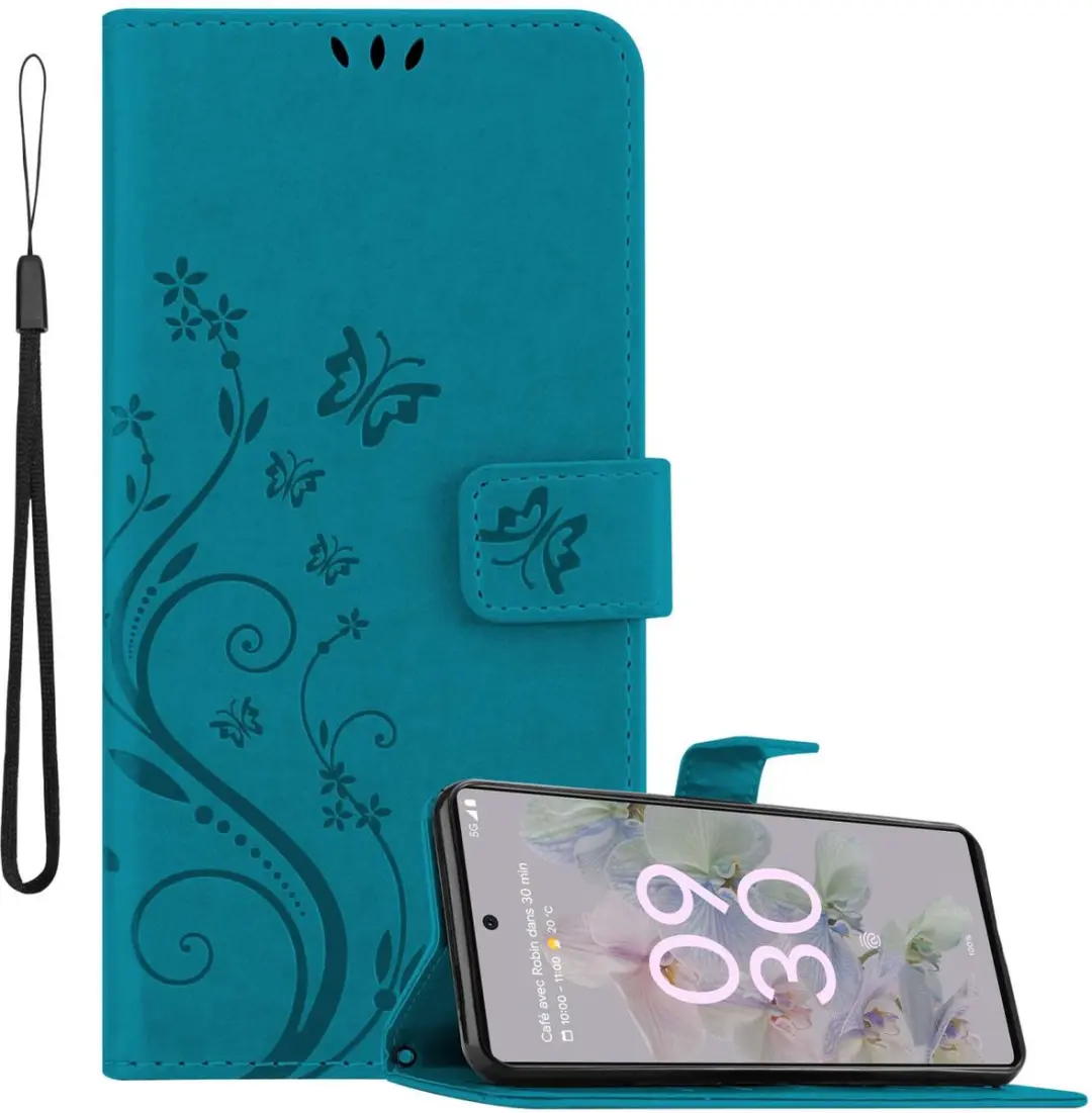 Cadorabo Hoesje geschikt voor Google PIXEL 6A in BLOEMEN BLAUW