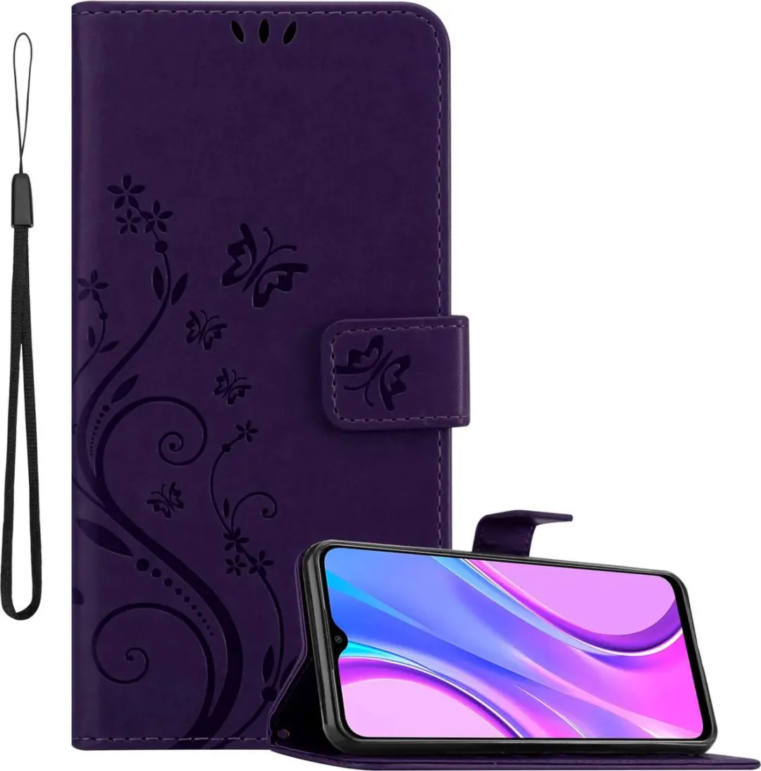 Cadorabo Hoesje geschikt voor Xiaomi RedMi 9 in BLOEMEN DONKER PAARS