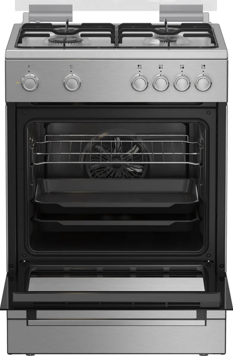 Beko FBM6202XNL AeroPerfect – Vrijstaand Gasfornuis – 60 cm – 4 Gasbranders – Multifunctionele Elektrische Oven – Inox – 66L – Energieklasse A